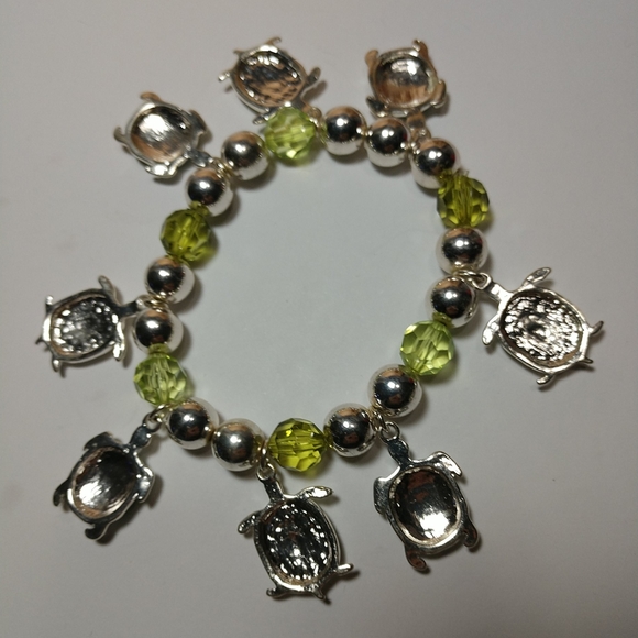 🆕🐢Turtle 🐢 Charm Bracelet Sterling Silver Beads on Heavy Stretch Cord New - Picture 7 of 10